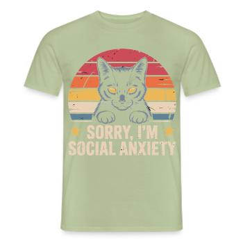 Retro Cat Black Cat Social Anxiety - Men's T-Shirt - sage - Front - AI Model Male 178 light (178cm)
