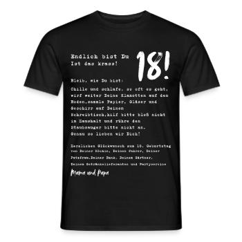 Endlich 18! Lustiges Geschenk von Eltern - Männer T-Shirt - Schwarz - Vorne - AI Model Male 178 light (178cm)