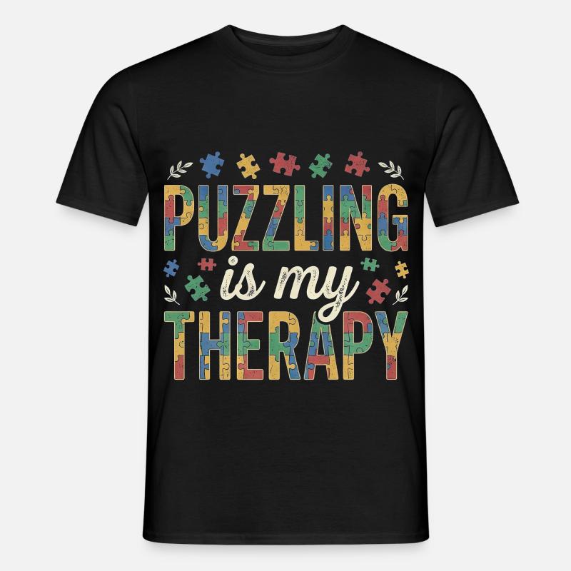 Puzzling is my Therapy - Retro Puzzle - Männer T-Shirt - Schwarz