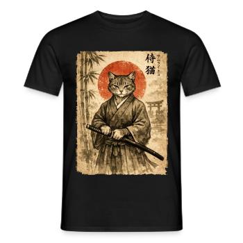 Samurai, Katze, Kater, Japanische Kunst, Anime - Männer T-Shirt - Schwarz - Vorne - AI Model Male 178 light (178cm)