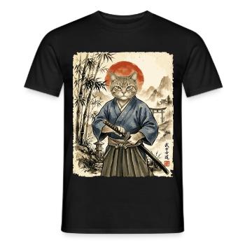 Samurai, Katze, Kater, Japanische Kunst, Anime - Männer T-Shirt - Schwarz - Vorne - AI Model Male 178 light (178cm)