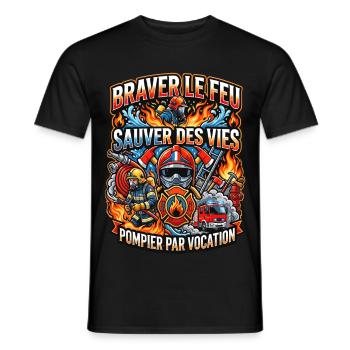 Pompier cadeau homme sapeur-pompier feu héros - T-shirt homme - noir - Devant - AI Model Male 178 light (178cm)