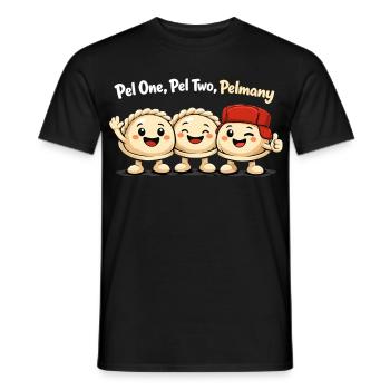 Pel One, Pel Two, Pelmany – Pelmeni Freunde - Männer T-Shirt - Schwarz - Vorne - AI Model Male 178 light (178cm)