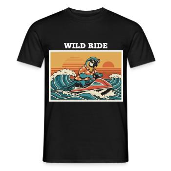 Retro Jet Ski Parrot "Wild Ride" - Men's T-Shirt - black - Front - AI Model Male 178 light (178cm)