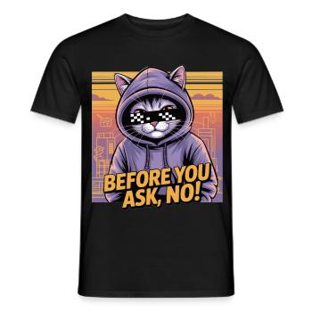 Avant que vous ne demandiez, sans chemise, chat à capuche, streetwear. - T-shirt homme - noir - Devant - AI Model Male 178 light (178cm)
