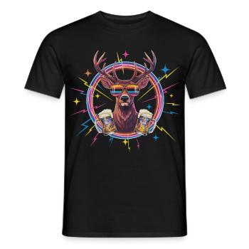 Retro Hirsch Disco Bier - Männer T-Shirt - Schwarz - Vorne - AI Model Male 178 light (178cm)