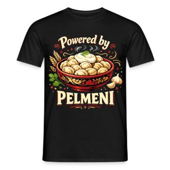 Powered by Pelmeni – Funny Russian Design - Men's T-Shirt - black - Front - AI Model Male 178 light (178cm)