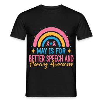 SLP May est pour une meilleure prise de conscience de la parole et de l’audition - T-shirt homme - noir - Devant - AI Model Male 178 light (178cm)