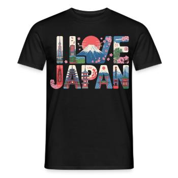 Japan Skyline Cherry Blossoms Fuji Temple Vacation - Men's T-Shirt - black - Front - AI Model Male 178 light (178cm)