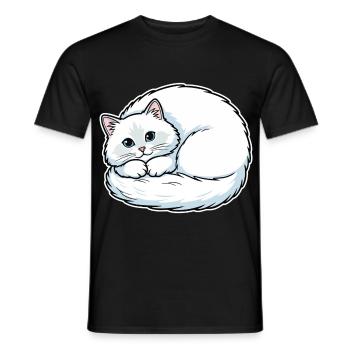 White Angora Cat Blue Eyes Coiled Cute - Men's T-Shirt - black - Front - AI Model Male 178 light (178cm)