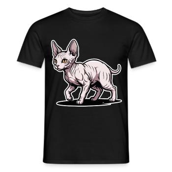 Sphynx Katze Haarloses Spazieren-Porträtdesign - Männer T-Shirt - Schwarz - Vorne - AI Model Male 178 light (178cm)