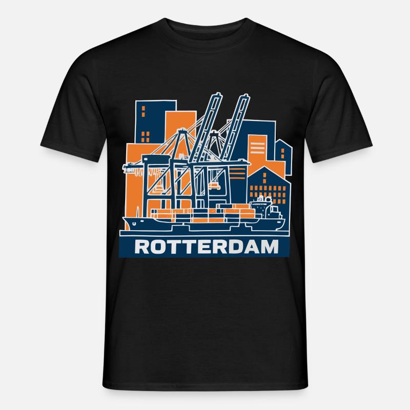 Rotterdam Hafen Kran Containerschiff - Männer T-Shirt - Schwarz