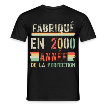 Fabriqué en 2000 – Année de perfection - T-shirt homme - noir - Devant - AI Model Male 178 light (178cm)