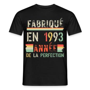 Fabriqué en 1993 Année de la Perfection - T-shirt homme - noir - Devant - AI Model Male 178 light (178cm)