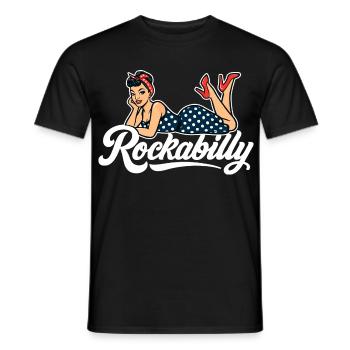 Pin-Up Rockabilly : Femme vintage en robe jupon - T-shirt homme - noir - Devant - AI Model Male 178 light (178cm)