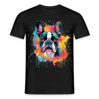 Boston Terrier Dog Splash Art Farbige - Männer T-Shirt - Schwarz - Vorne - AI Model Male 178 light (178cm)