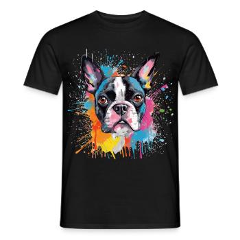 Portrait éclaboussé du Boston Terrier - T-shirt homme - noir - Devant - AI Model Male 178 light (178cm)