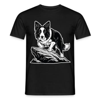 Hund Border Collie auf Rock Portrait Agility - Männer T-Shirt - Schwarz - Vorne - AI Model Male 178 light (178cm)