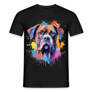 Bunte Splash Art Boxer-Hund - Männer T-Shirt - Schwarz - Vorne - AI Model Male 178 light (178cm)