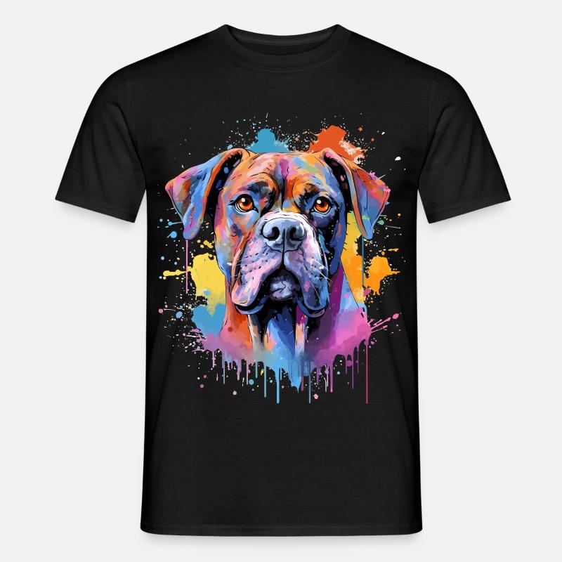 Bunte Splash Art Boxer-Hund - Männer T-Shirt - Schwarz