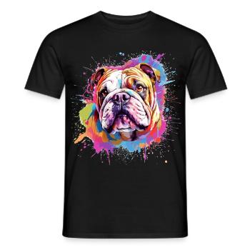 Bulldogge Farbenfrohes Splash Art Dog - Männer T-Shirt - Schwarz - Vorne - AI Model Male 178 light (178cm)
