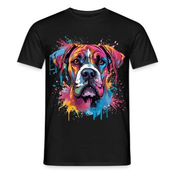 Art éclaboussuré de chien boxer coloré - T-shirt homme - noir - Devant - AI Model Male 178 light (178cm)