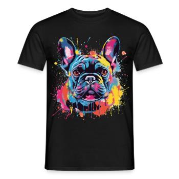 Art coloré de chiens bouledogues français - T-shirt homme - noir - Devant - AI Model Male 178 light (178cm)