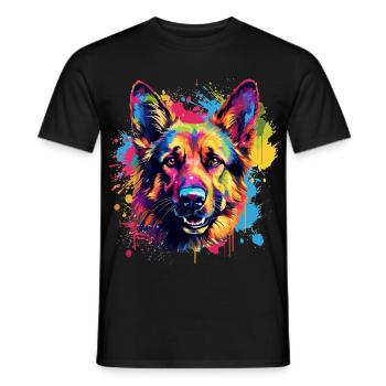 Deutscher Schäferhund Spritzkunst bunt - Männer T-Shirt - Schwarz - Vorne - AI Model Male 178 light (178cm)