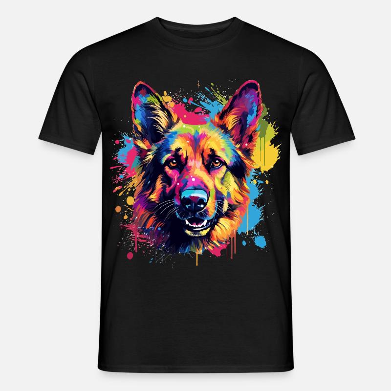 Deutscher Schäferhund Spritzkunst bunt - Männer T-Shirt - Schwarz