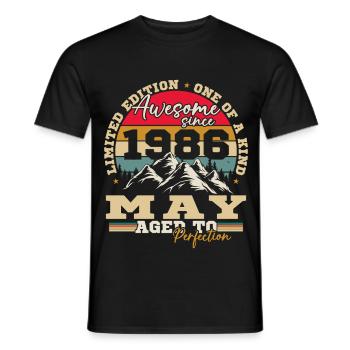Mai 1986 Vintage-Geburtstagsgeschenk - Männer T-Shirt - Schwarz - Vorne - AI Model Male 178 light (178cm)
