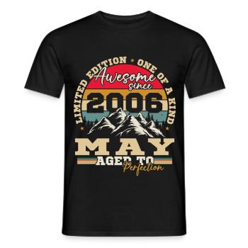 Mai 2006 Vintage-Geburtstagsgeschenk - Männer T-Shirt - Schwarz - Vorne - AI Model Male 178 light (178cm)