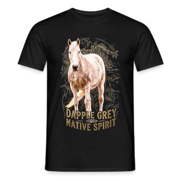 Illustration du cheval spirituel indigène gris Dapple - T-shirt homme - noir - Devant - AI Model Male 178 light (178cm)