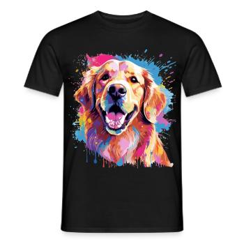 Golden Retriever Hund Spritzkunst bunt - Männer T-Shirt - Schwarz - Vorne - AI Model Male 178 light (178cm)