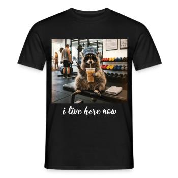 Je vis ici maintenant à la salle de laveurs - T-shirt homme - noir - Devant - AI Model Male 178 light (178cm)