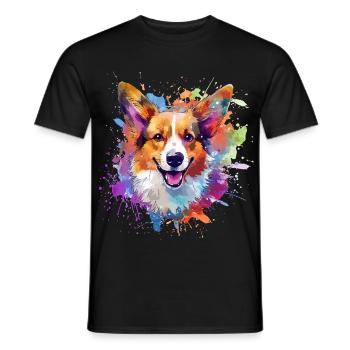 Art coloré de chien corgi gallois Pembroke - T-shirt homme - noir - Devant - AI Model Male 178 light (178cm)
