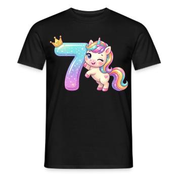 J’ai 7 ans de Kawaii Unicorn Girl Anniversaire - T-shirt homme - noir - Devant - AI Model Male 178 light (178cm)