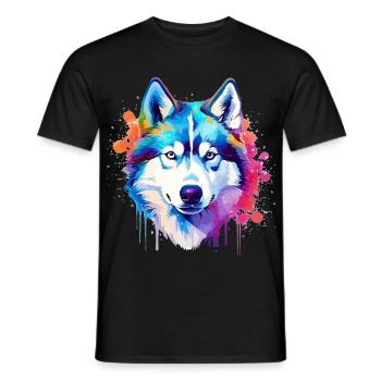 Art coloré de chien Husky éclaboussant - T-shirt homme - noir - Devant - AI Model Male 178 light (178cm)