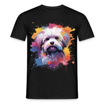 Art éclaboussuré de chien maltais coloré - T-shirt homme - noir - Devant - AI Model Male 178 light (178cm)