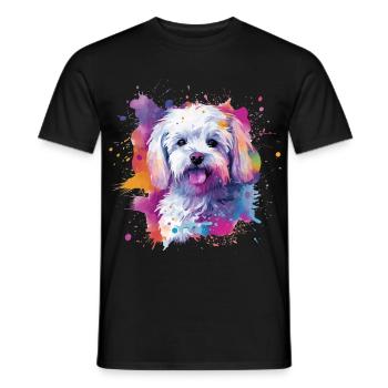 Maltesische bunte Hunde-Splash-Kunst - Männer T-Shirt - Schwarz - Vorne - AI Model Male 178 light (178cm)