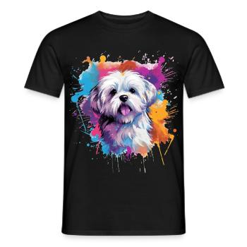 Farbenfrohe Spritzkunst Malteserhund - Männer T-Shirt - Schwarz - Vorne - AI Model Male 178 light (178cm)