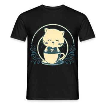 Kawaii Tea Cat – Cute Vintage Teetasse - Männer T-Shirt - Schwarz - Vorne - AI Model Male 178 light (178cm)