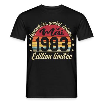 les légendes sont nées mai 1983 - T-shirt homme - noir - Devant - AI Model Male 178 light (178cm)