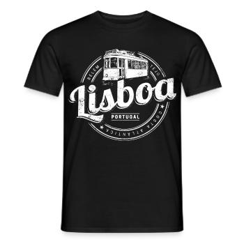 Lisbonne, Portugal avec un souvenir vintage rétro de tramway - T-shirt homme - noir - Devant - AI Model Male 178 light (178cm)