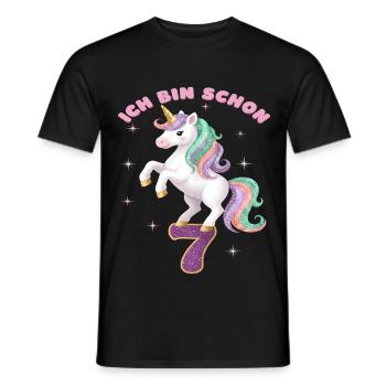 7. Geburtstag Einhorn Mädchen Ich bin schon 7 - Männer T-Shirt - Schwarz - Vorne - AI Model Male 178 light (178cm)