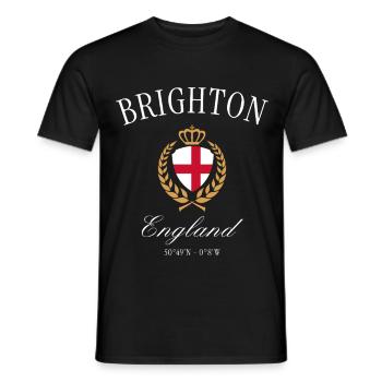 Brighton England Coat of Arms Crown – Travel Souvenir - Men's T-Shirt - black - Front - AI Model Male 178 light (178cm)
