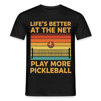 Pickleball Lifes Better At The Net Play More Love - Men's T-Shirt - black - Front - AI Model Male 178 light (178cm)