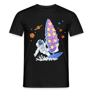 Space Windsurfing Astronaut Galaxy Stars Surfer - Men's T-Shirt - black - Front - AI Model Male 178 light (178cm)