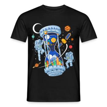 Space Hourglass Astronauts Galaxy Time - Men's T-Shirt - black - Front - AI Model Male 178 light (178cm)