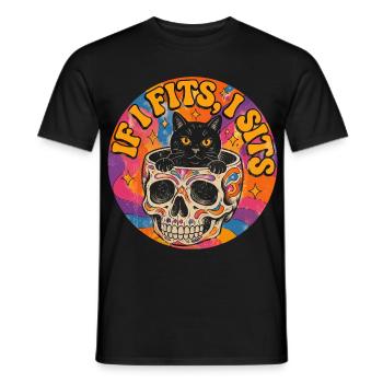Katze im Totenkopf Oldschool Tattoo Design - Männer T-Shirt - Schwarz - Vorne - AI Model Male 178 light (178cm)