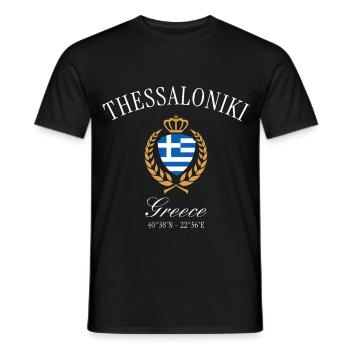 Couronne des armoiries de Thessalonique, Grèce, – Voyage - T-shirt homme - noir - Devant - AI Model Male 178 light (178cm)